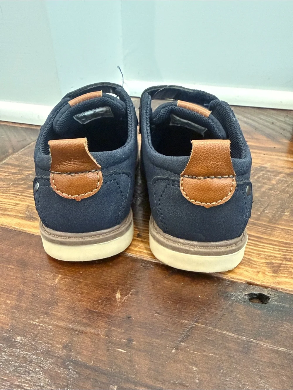 Toddler Navy Blue Velcro Sneakers with Tan Pull Tab
